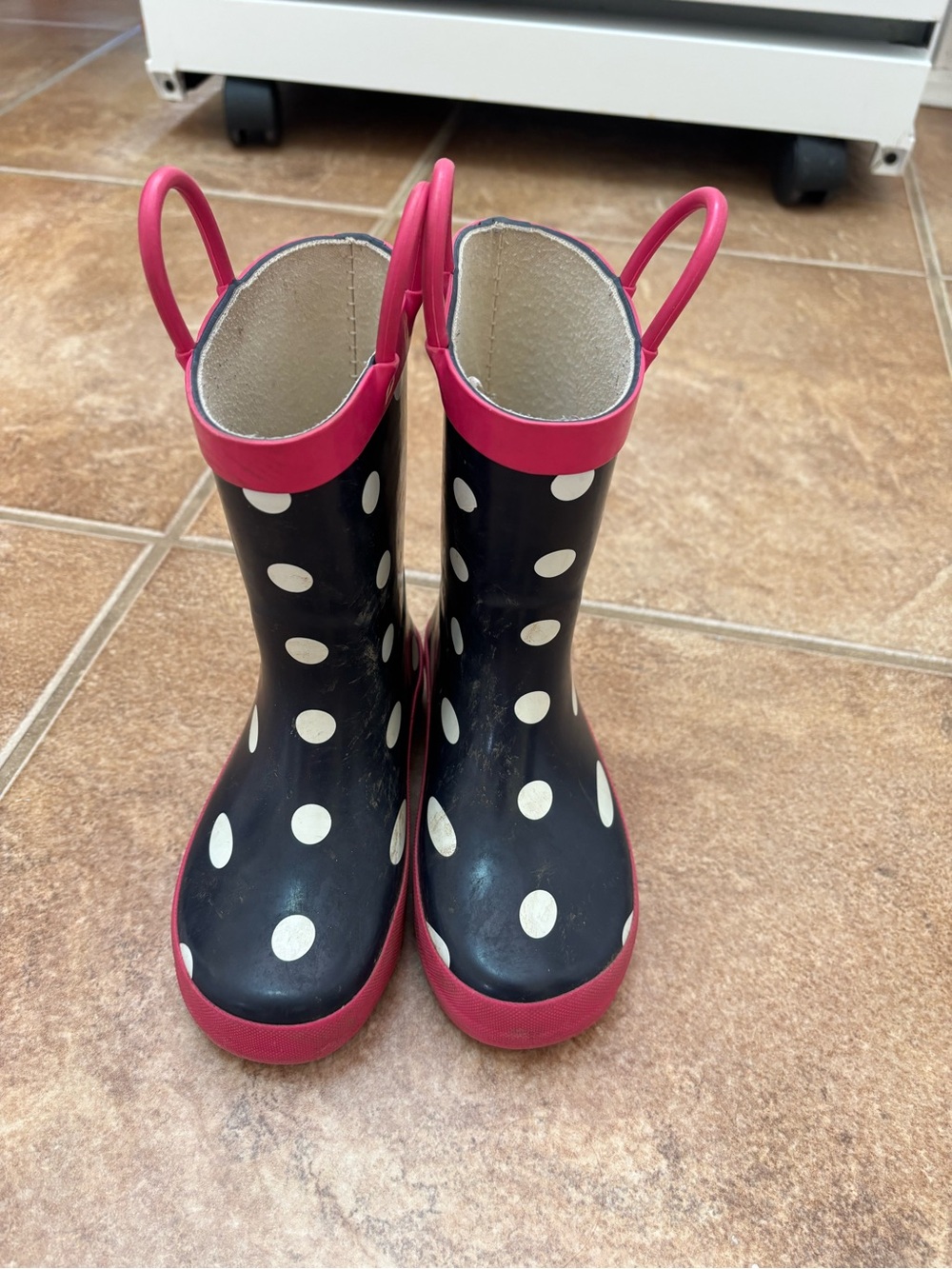 Joe Fresh Black Polka Dot Kids Rain Boots with Pink Trim